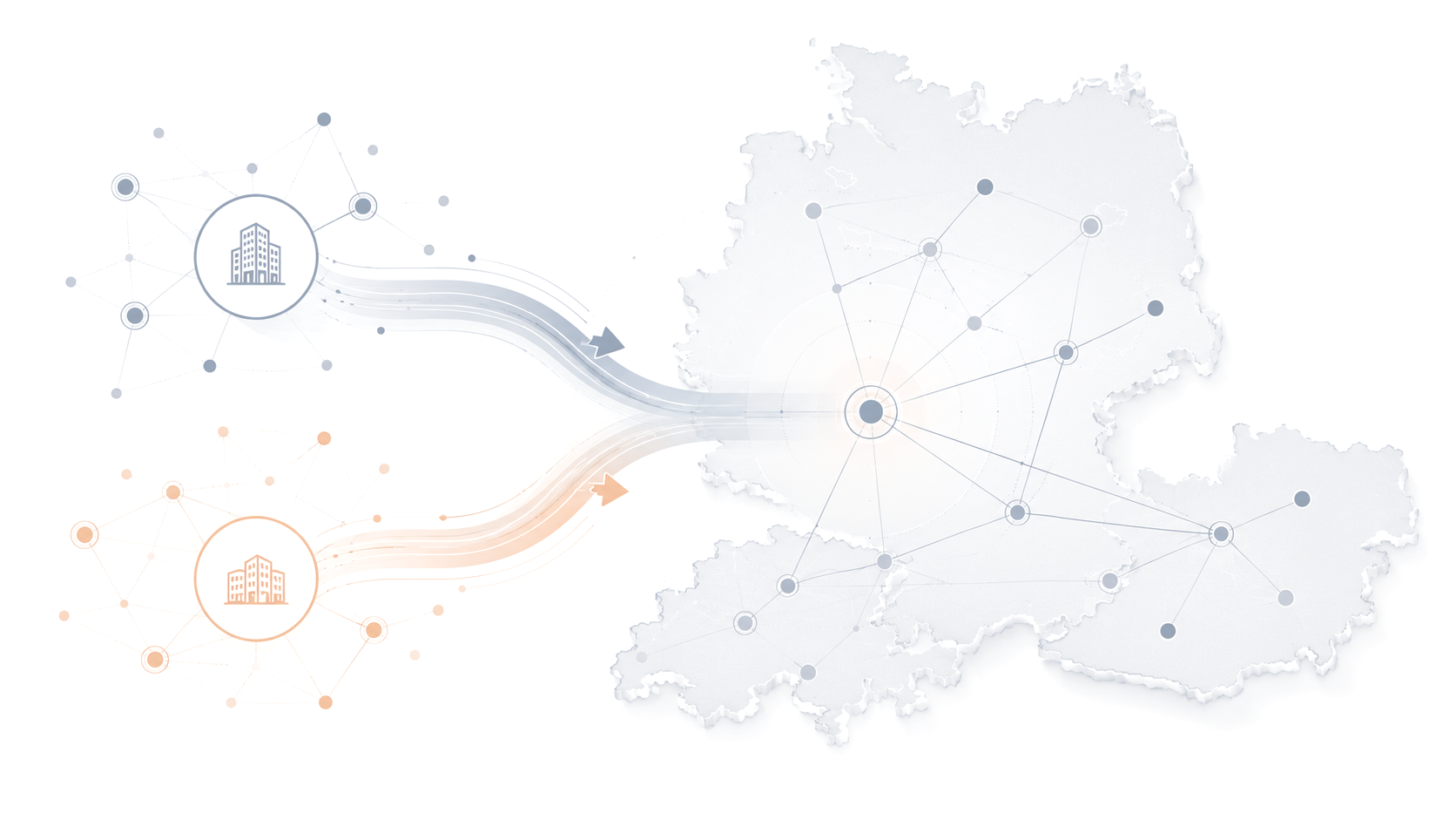 Mergers and acquisitions network integration illustration